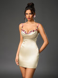 Satin Mini Dress with Embellished Straps - View 16 | WEUXS