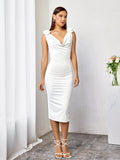 v-neck draped back embellished midi dress#color_white