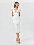 draped back embellished v-neck midi dress#color_white