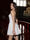 White mini cami dress with embroidery and pleated hem - View 6 | WEUXS