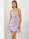Floral print ruched side mini dress - View 9 | WEUXS