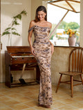 Floral mesh off-the-shoulder ruched maxi dress - View 6 | WEUXS