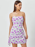 Floral print ruched side mini dress - View 7 | WEUXS