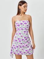 Floral print ruched side mini dress - View 7 | WEUXS