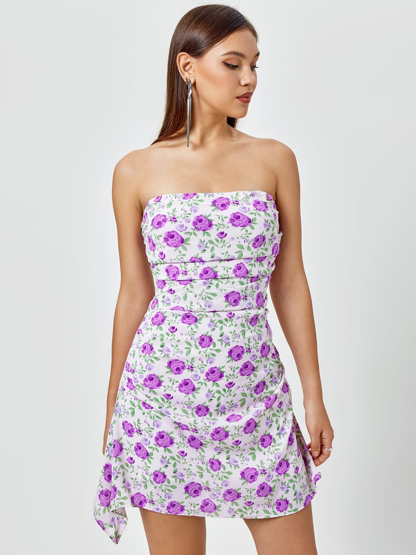 Floral print ruched side mini dress - View 7 | WEUXS
