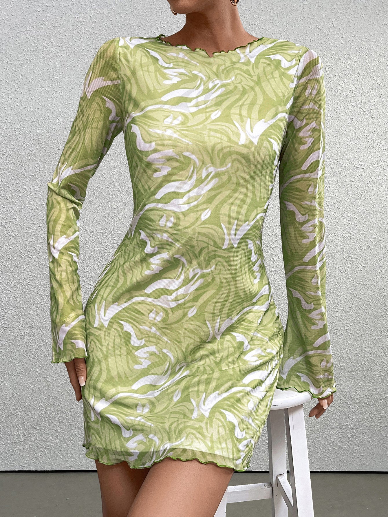 Floral Print Mesh Mini Dress - View 6 | WEUXS