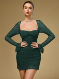 Sparkly Mesh Flounce Sleeve Mini Dress#color_dg