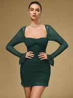 Sparkly Mesh Flounce Sleeve Mini Dress#color_dg