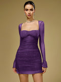 Flounce Sleeve Sparkly Mesh Mini Dress#color_purple