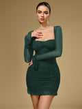 Mesh Sparkly Flounce Sleeve Mini Dress#color_dg