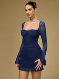 Mesh Flounce Sleeve Sparkly Mini Dress#color_navy