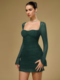 Mesh Flounce Sleeve Sparkly Mini Dress#color_dg