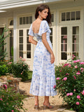 Floral print midi dress with flutter sleeves - View 8 | WEUXS