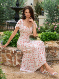Floral print midi dress with flutter sleeves - View 6 | WEUXS