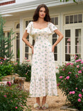 Floral print midi dress with flutter sleeves - View 17 | WEUXS