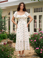 Floral print midi dress with flutter sleeves - View 17 | WEUXS
