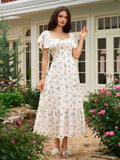 Floral print midi dress with flutter sleeves - View 16 | WEUXS