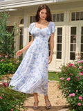 Floral print midi dress with flutter sleeves - View 9 | WEUXS