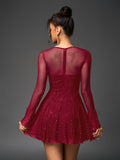 Flared Glitter Mesh Party Dress - View 14 | WEUXS