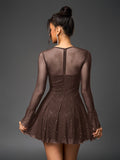 Flared Glitter Mesh Party Dress - View 8 | WEUXS