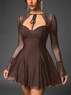 Flared Glitter Mesh Party Dress - View 12 | WEUXS