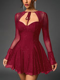 Flared Glitter Mesh Party Dress - View 18 | WEUXS