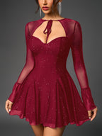 Flared Glitter Mesh Party Dress - View 18 | WEUXS