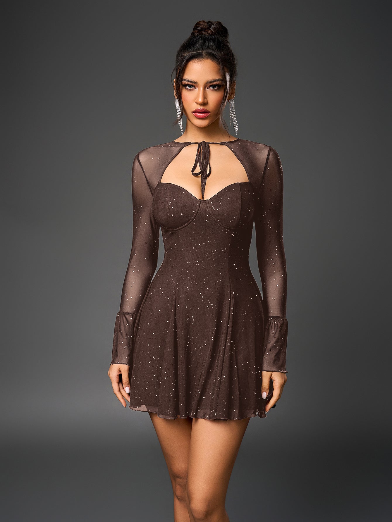 Flared Glitter Mesh Party Dress - View 7 | WEUXS