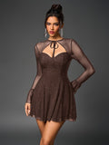 Flared Glitter Mesh Party Dress - View 10 | WEUXS