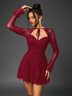 Flared Glitter Mesh Party Dress - View 15 | WEUXS