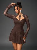Flared Glitter Mesh Party Dress - View 9 | WEUXS