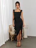 Embellished Flower Asymmetrical Midi Dress - View 6 | WEUXS