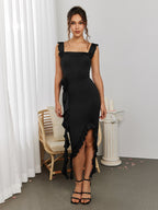 Embellished Flower Asymmetrical Midi Dress - View 6 | WEUXS