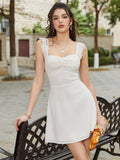White mini party dress with ruched bodice and tie back detail - View 6 | WEUXS