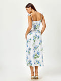 v-neck fly sleeve crisscross tie back floral print dress#color_wf