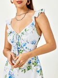 Floral print midi dress with tie waist - View 6 | WEUXS