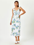 fly sleeve crisscross tie back v-neck floral print dress#color_wf