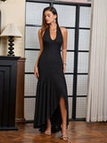 Black maxi halter neck dress - View 6 | WEUXS