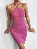 Halter knit dress with metallic threads - View 6 | WEUXS
