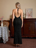 Sparkling mesh halter maxi dress - View 14 | WEUXS