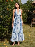 Floral maxi dress with halter neckline and tiered hem - View 6 | WEUXS
