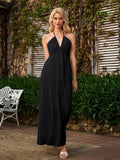 bow tie back ruched bust halter maxi dress#color_black