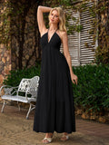 Halter Neck Maxi Dress with Bow Detail - View 9 | WEUXS