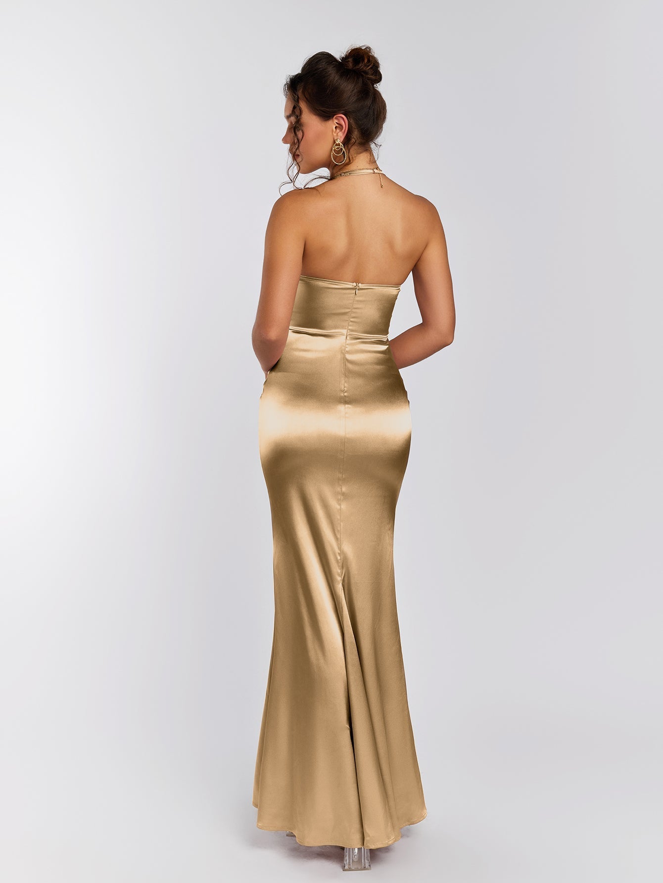 Halter neck satin maxi dress - View 8 | WEUXS
