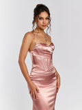 Halter neck satin maxi dress - View 6 | WEUXS