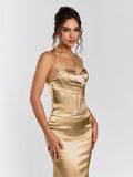 Halter neck satin maxi dress - View 12 | WEUXS