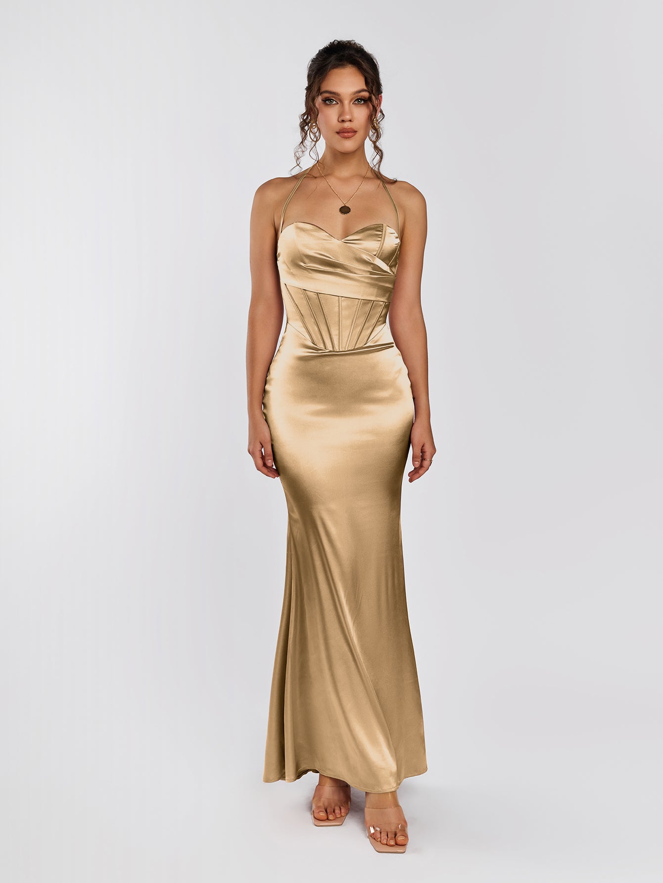 Halter neck satin maxi dress - View 11 | WEUXS