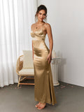 Halter neck satin maxi dress - View 10 | WEUXS