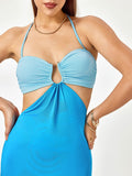Halter Neck Maxi Dress with Cutout Detail - View 6 | WEUXS