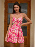 Floral print halter neck mini dress - View 6 | WEUXS